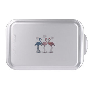 Patriotic Flamingo Trio Vintage Engraving Design_1 Cake Pan