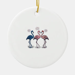Patriotic Flamingo Trio Vintage Engraving Design_1 Ceramic Ornament
