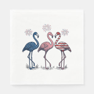 Patriotic Flamingo Trio Vintage Engraving Design_1 Napkins