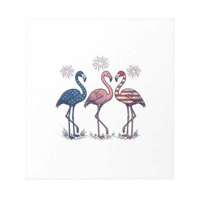 Patriotic Flamingo Trio Vintage Engraving Design_1 Notepad (Front)