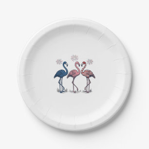 Patriotic Flamingo Trio Vintage Engraving Design_1 Paper Plates
