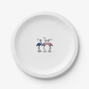 Patriotic Flamingo Trio Vintage Engraving Design_1 Paper Plates