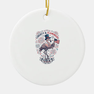 Patriotic Flamingo Vintage Engraving Shirt Design_ Ceramic Ornament