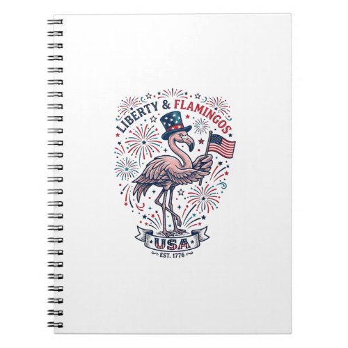Patriotic Flamingo Vintage Engraving Shirt Design_ Notebook