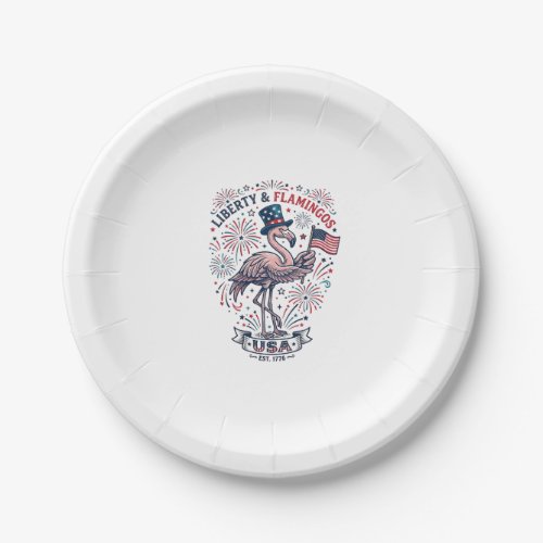 Patriotic Flamingo Vintage Engraving Shirt Design_ Paper Plates
