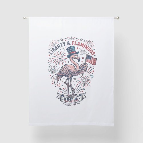 Patriotic Flamingo Vintage Engraving Shirt Design_ Sheer Curtains