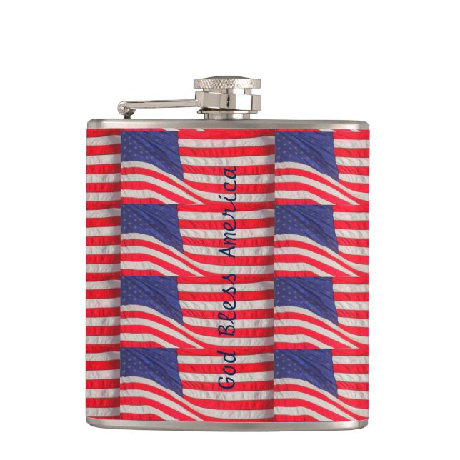 Patriotic Flask, God Bless America, American Flags Hip Flask (Front)