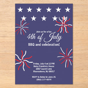Patriotic Flat Graphic 4th of July Acrylic Invitations