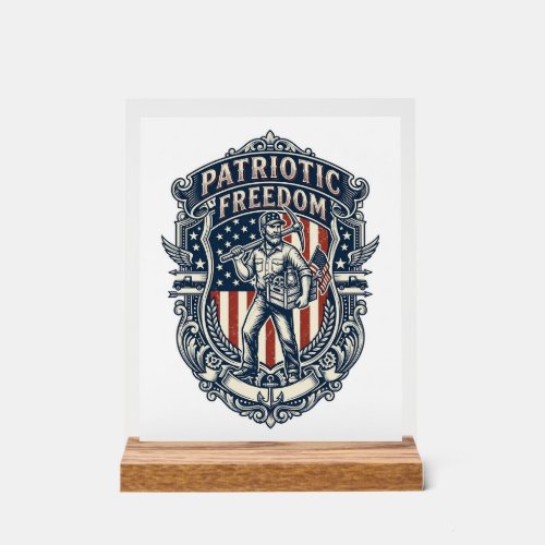 Patriotic Flea Market Picker Vector Graphic Tee Acrylic Sign