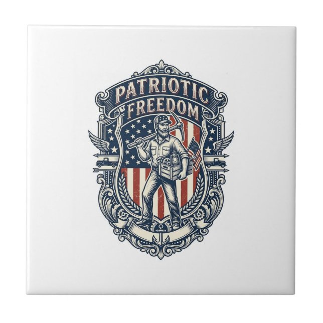 Patriotic Flea Market Picker Vector Graphic Tee Ceramic Tile (Front)