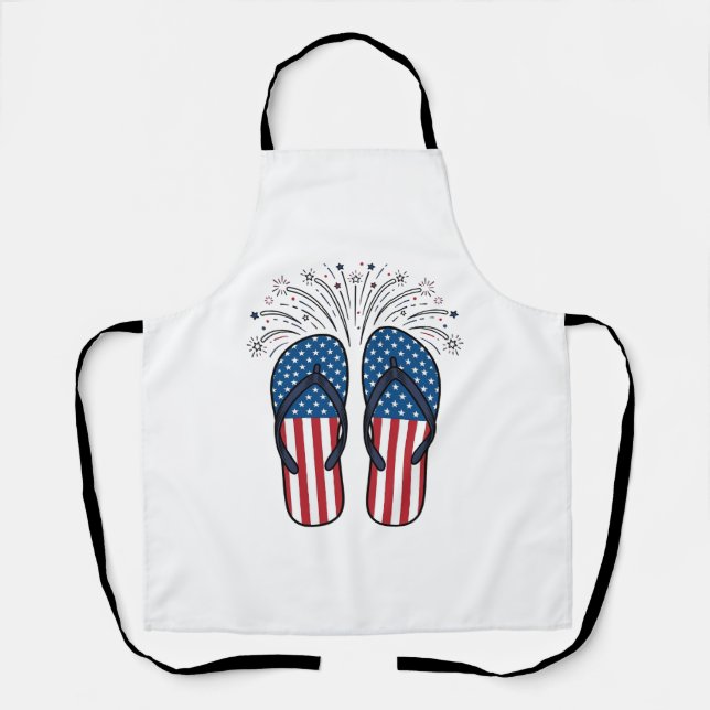 Patriotic Flip Flops Fireworks Summer Shirt Design Apron (Front)