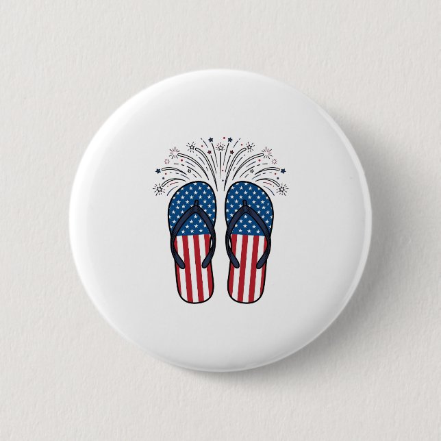 Patriotic Flip Flops Fireworks Summer Shirt Design Button (Front)