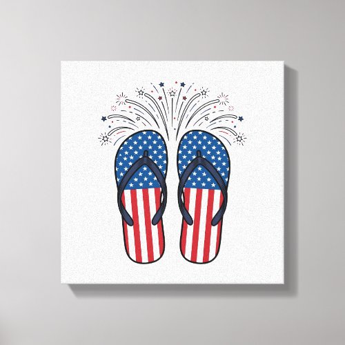 Patriotic Flip Flops Fireworks Summer Shirt Design Canvas Print