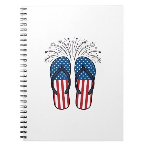 Patriotic Flip Flops Fireworks Summer Shirt Design Notebook