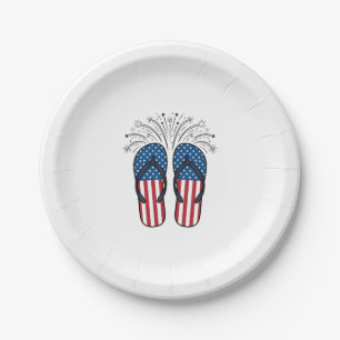 Patriotic Flip Flops Fireworks Summer Shirt Design Paper Plates