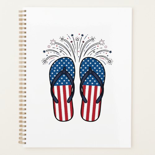 Patriotic Flip Flops Fireworks Summer Shirt Design Planner