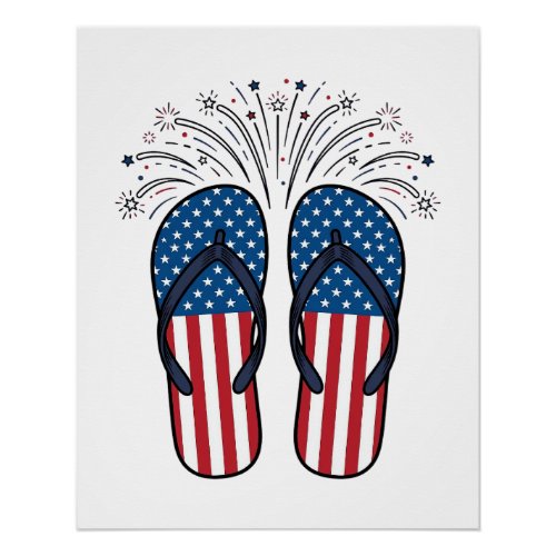 Patriotic Flip Flops Fireworks Summer Shirt Design Poster