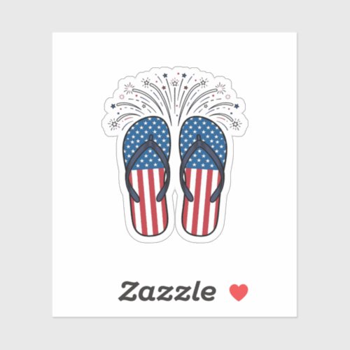Patriotic Flip Flops Fireworks Summer Shirt Design Sticker