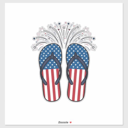Patriotic Flip Flops Fireworks Summer Shirt Design Sticker