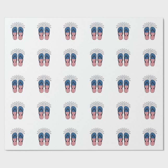 Patriotic Flip Flops Fireworks Summer Shirt Design Wrapping Paper (Flat)