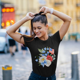 Patriotic Floral Bouquet with American Flag & Bow T-Shirt