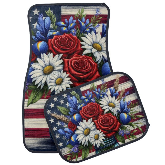 Patriotic, floral distressed American Car Floor Mat (Set)