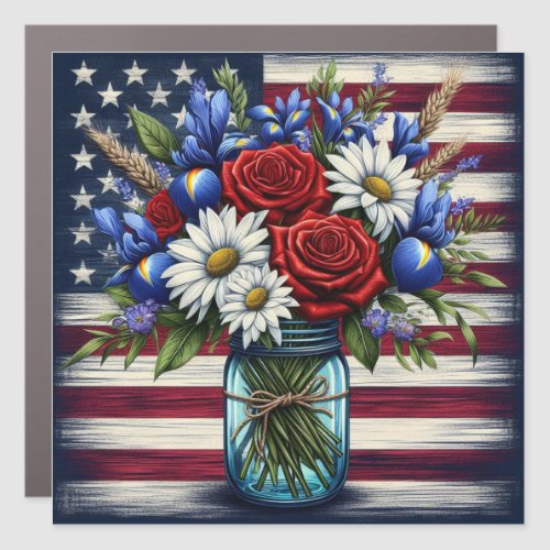 Patriotic floral distressed American Car Magnet