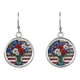Patriotic, floral distressed American Earrings