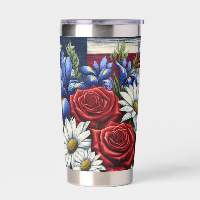 Patriotic, floral distressed American Insulated Tumbler (Left)
