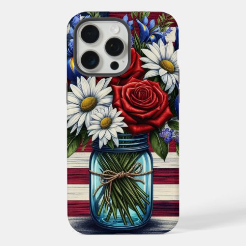 Patriotic floral distressed American iPhone 15 Pro Max Case