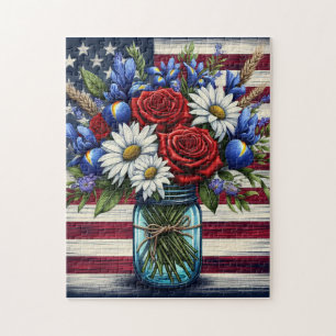 Patriotic, floral distressed American Jigsaw Puzzle
