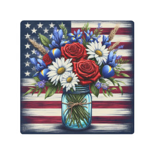 Patriotic, floral distressed American Metal Print