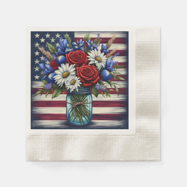 Patriotic, floral distressed American Napkins (Front)