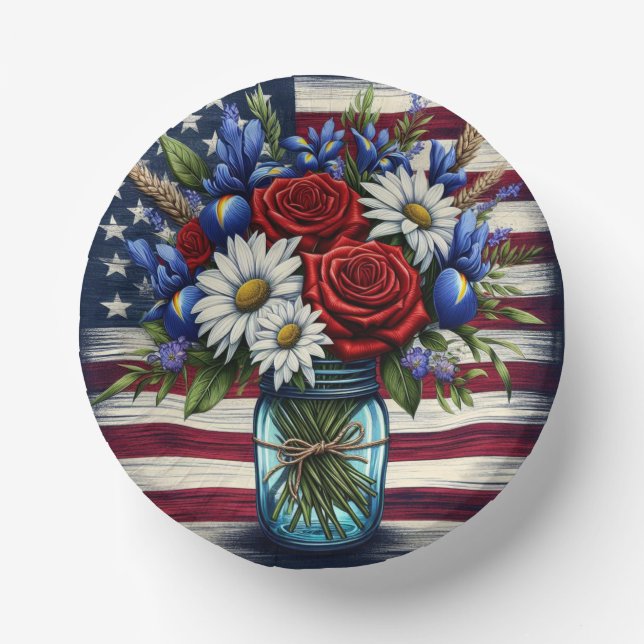 Patriotic, floral distressed American Paper Bowls (Front)