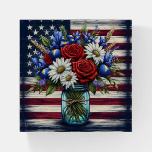 Patriotic, floral distressed American Paperweight