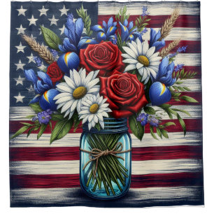 Patriotic, floral distressed American Shower Curtain
