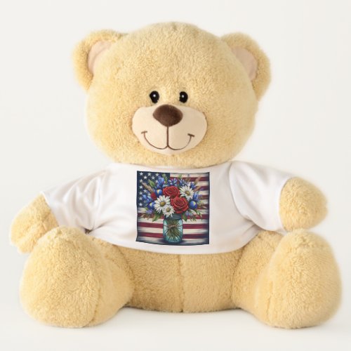 Patriotic floral distressed American Teddy Bear