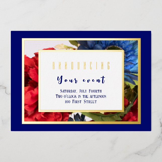 Patriotic Floral  Foil Invitation (Front)