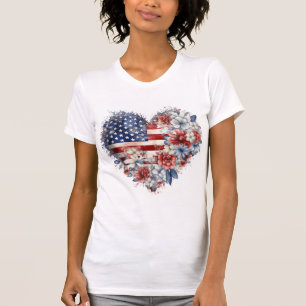 Patriotic Floral Heart T-Shirt