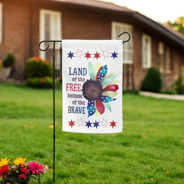 Patriotic Floral Land of the Free Red White Blue Garden Flag (garden flag on pole)