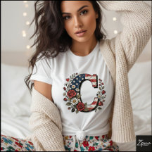 Patriotic Floral Letter C Wreath Design