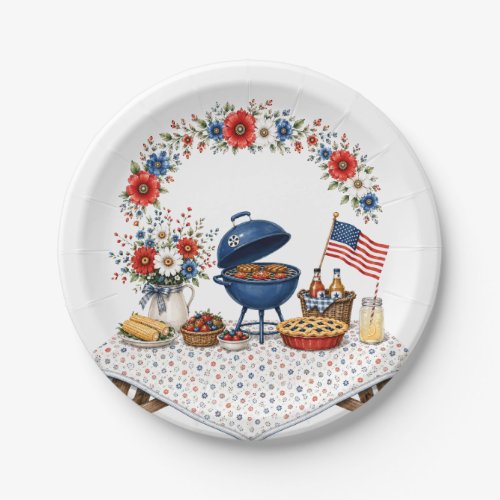 Patriotic Floral Memorial Day BBQ  Paper Plates