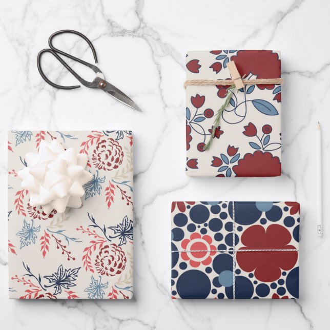 Patriotic Floral pattern July Fourth party  Wrapping Paper Sheets (Front)