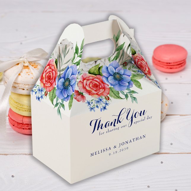 Patriotic Floral Red White Blue 4th July Wedding Favor Boxes (Creator Uploaded)