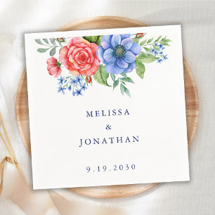 Patriotic Floral Red White Blue 4th July Wedding Napkins