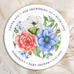 Patriotic Floral Red White Blue Baby Shower Classic Round Sticker