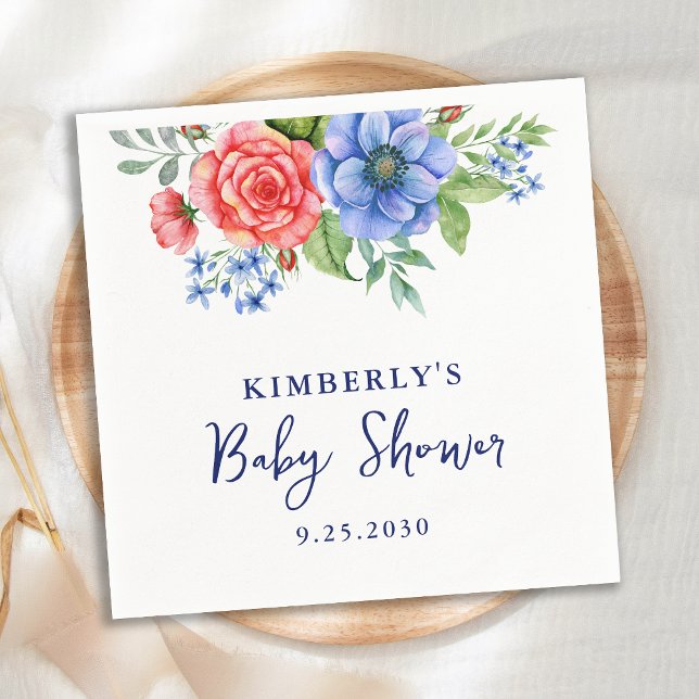 Patriotic Floral Red White Blue Baby Shower Napkins (Creator Uploaded)