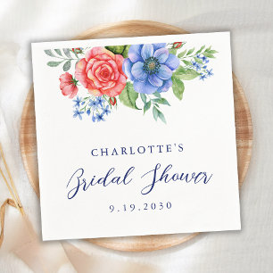 Patriotic Floral Red White Blue Bridal Shower Napkins