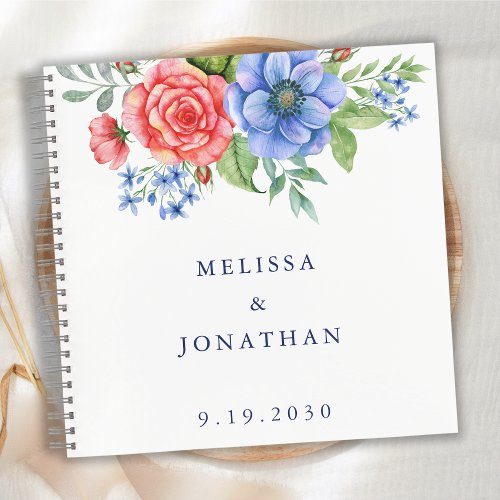 Patriotic Floral Red White Blue Wedding Guestbook Notebook