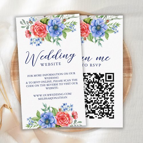 Patriotic Floral Red White Blue Wedding QR code Enclosure Card